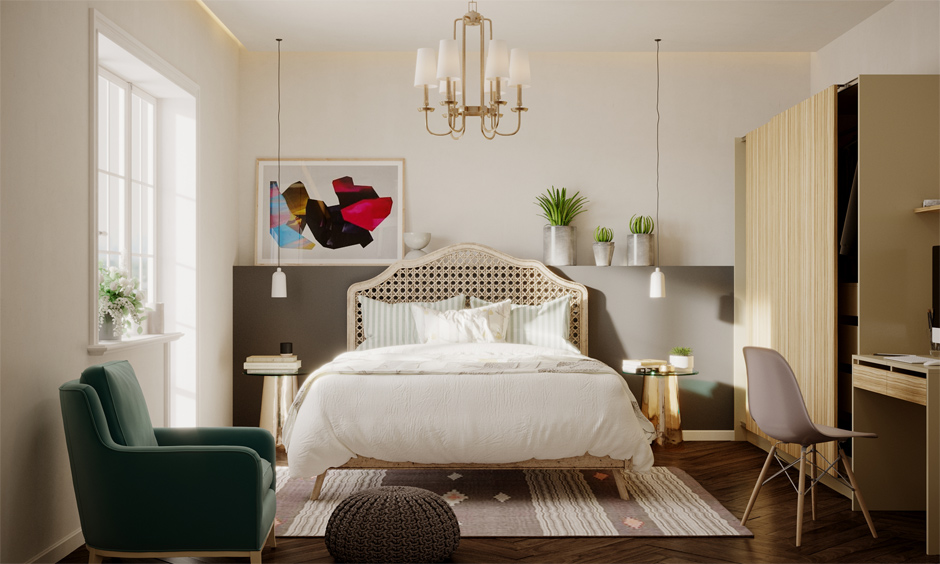 Modern bed headboard design in rattan features clean silhouettes, making it classic yet versatile