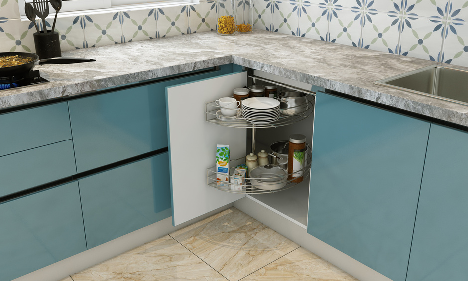Magic corner unit as small kitchen furniture design for space optimisation