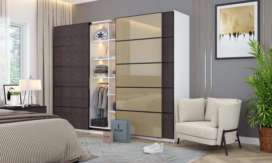 Affordable laminated MDF board in a fabric texture for a unique wardrobe