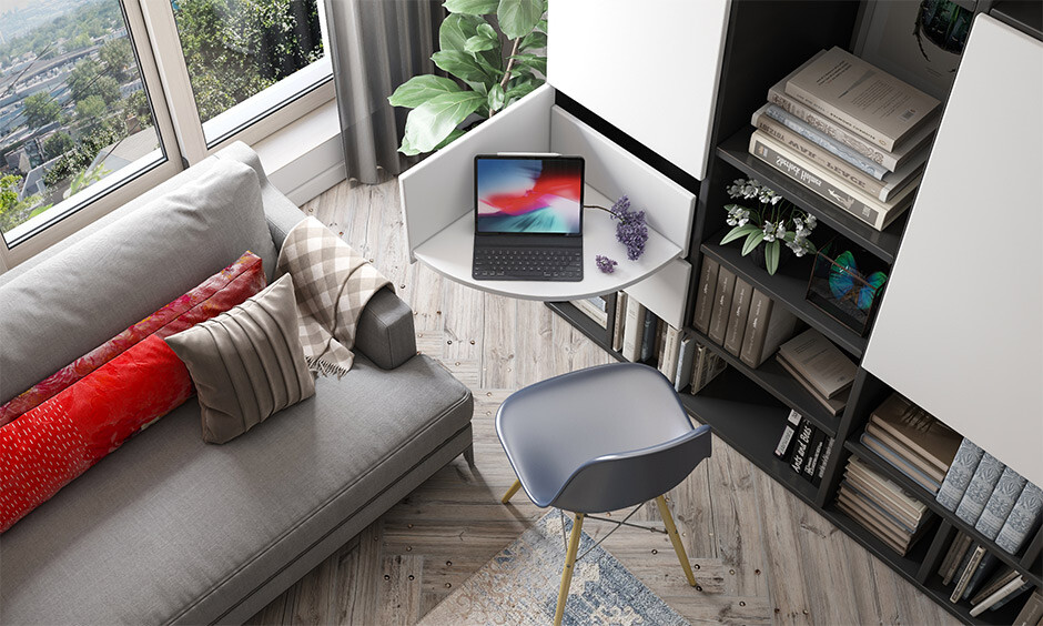 Small pull-out study table designs for compact spaces for maximising space