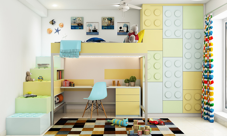Small study room design ideas with bed for kid’s room which looks pretty
