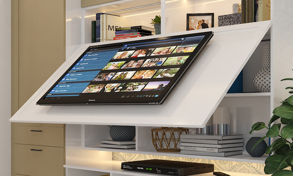 White laminated MDF board used for multipurpose TV unit for durability
