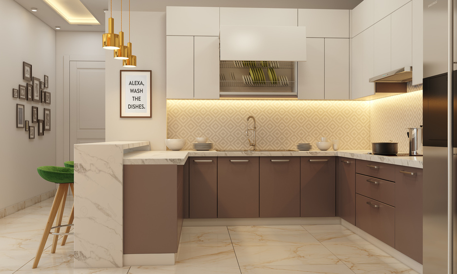 Brown and white kitchen cabinet ideas for an industrial-styled kitchen