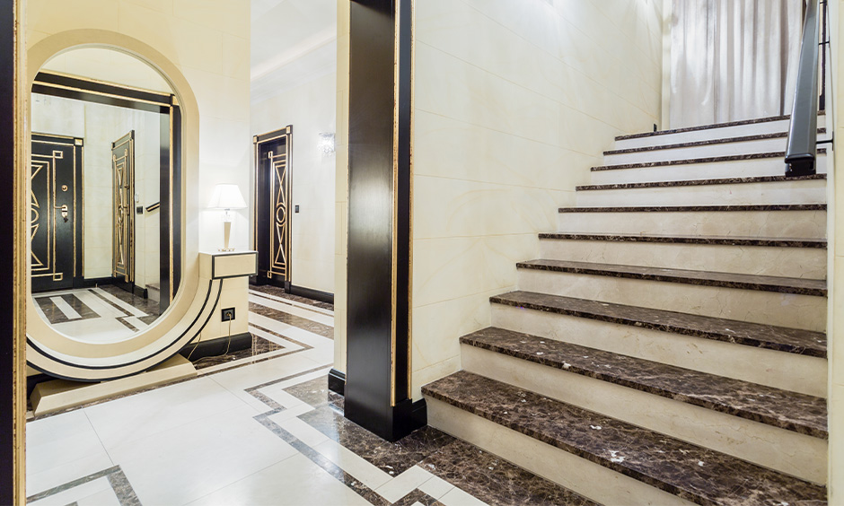 Double moulding granite stairs design to add warmth and character to the space