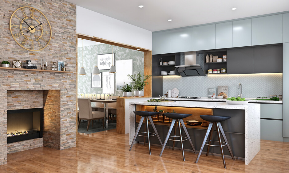Hardwood floors in kitchen are highly durable and easy to clean