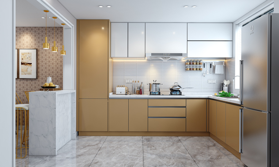 Light brown kitchen cabinet ideas with white colour for a classic look