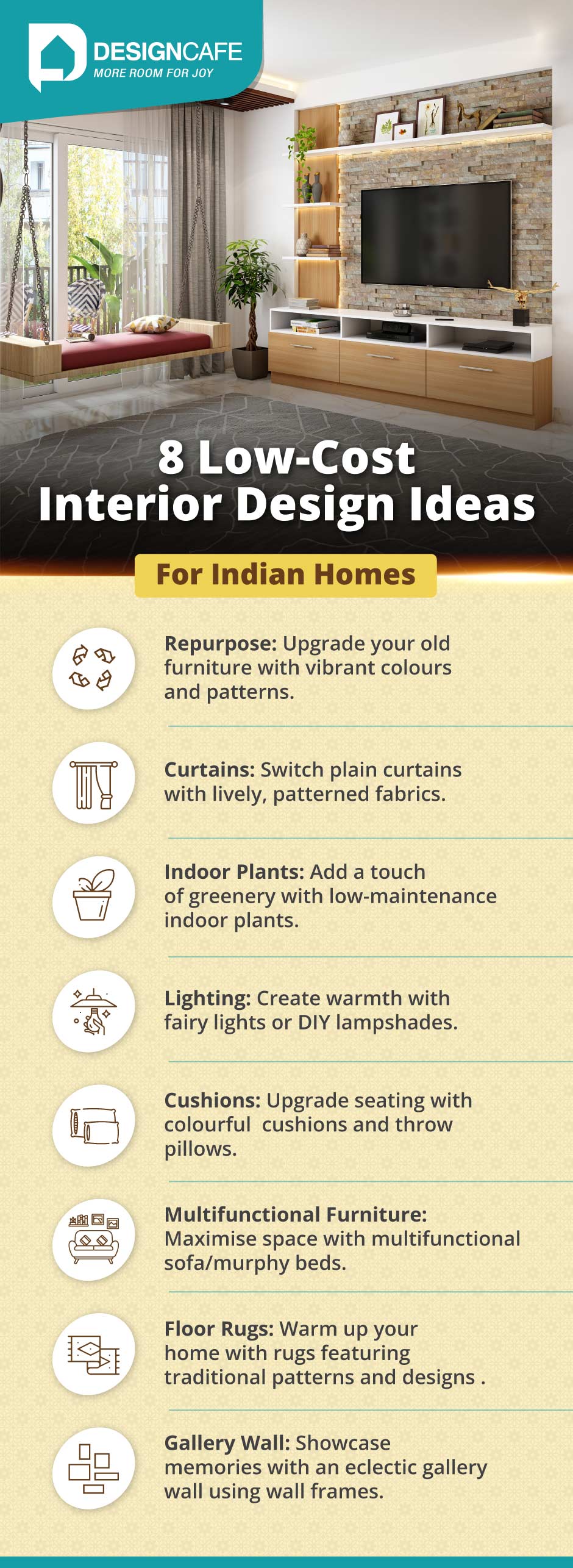 Low-cost Indian home design: Repurpose, plants, curtains, lights, cushions, rugs and gallery wall for budget style