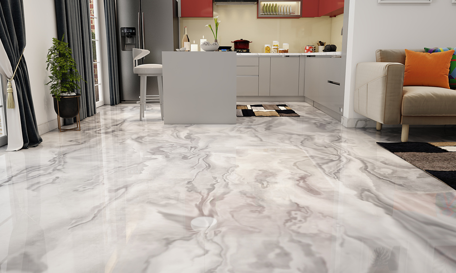 Marble kitchen floor mimics the appearance of natural materials