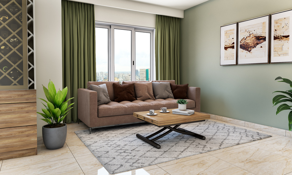 Sagwan wood coffee table with a lift-top expands to accommodate up to six people