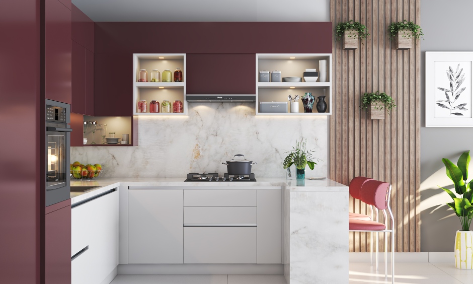 Small open kitchen design with a multifunctional breakfast table partition