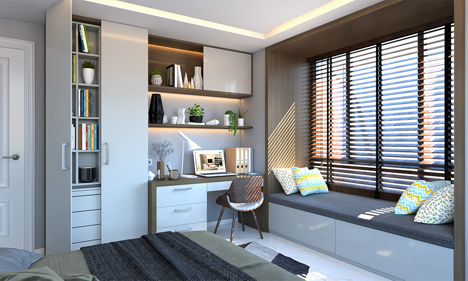 Bedroom bay window which can be used as a reading nook