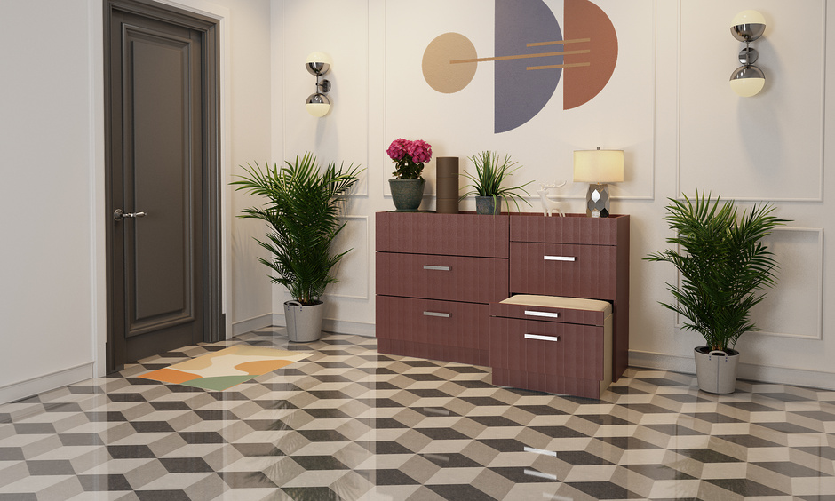 Epoxy-based mosaic flooring for the foyer to infuse a luxurious vibe