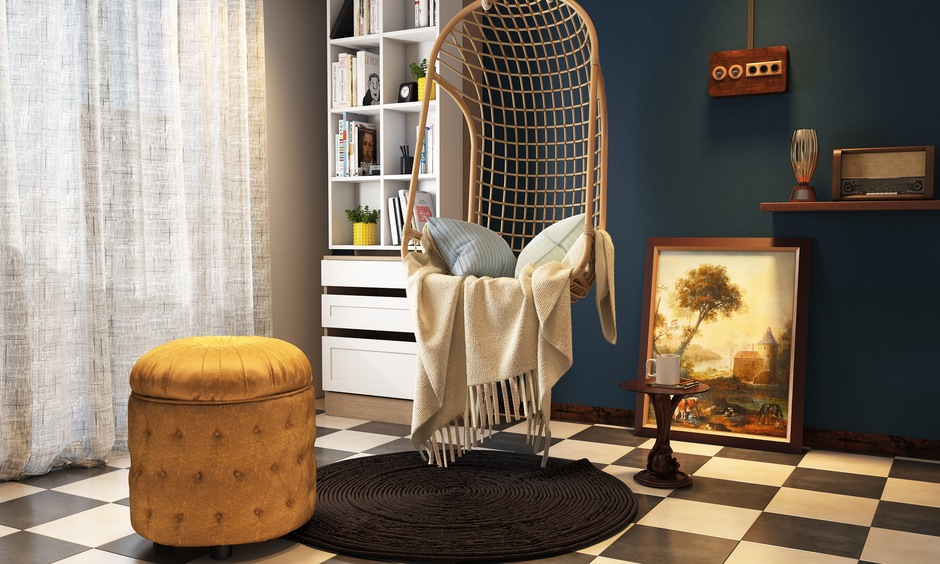 Mediterranean-style mosaic floor tiles for the reading nook