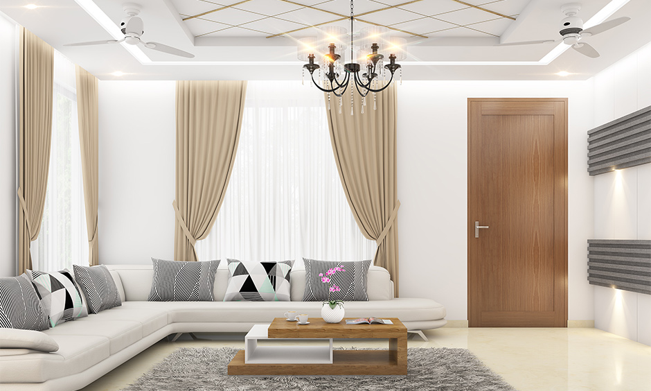 Balanced pop design for living room with two fans