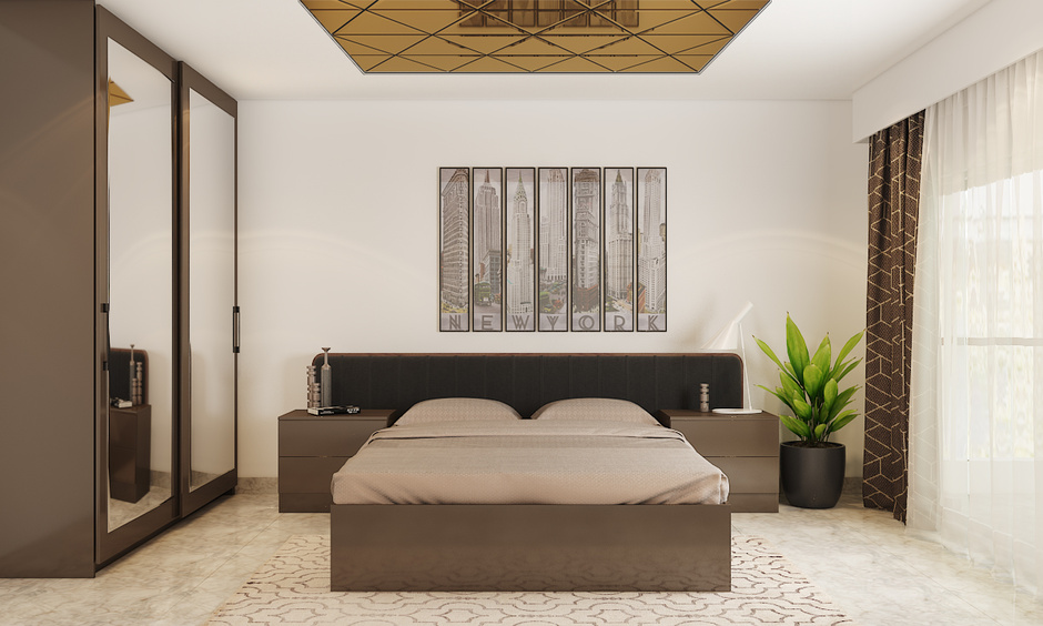 Triangular-textured glass ceiling for bedroom design brings elegant look