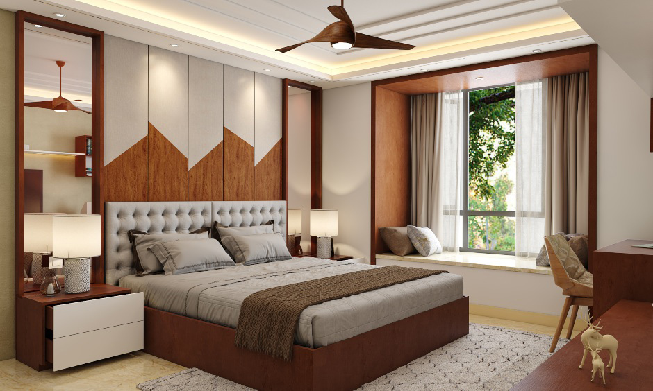 Bedroom mirror design as wall panelling on the sides for a captivating look
