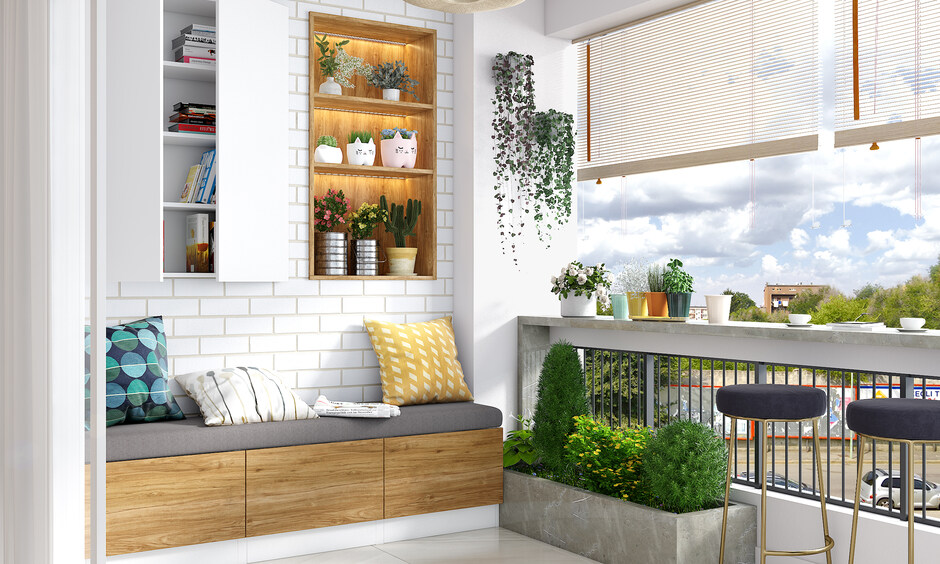 Wooden bench with cushion, perfect for seating and storing items vertically