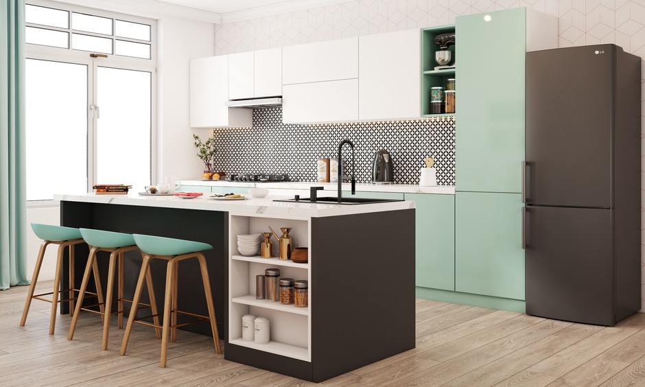 8-foot kitchen island with seating and storage for large gatherings