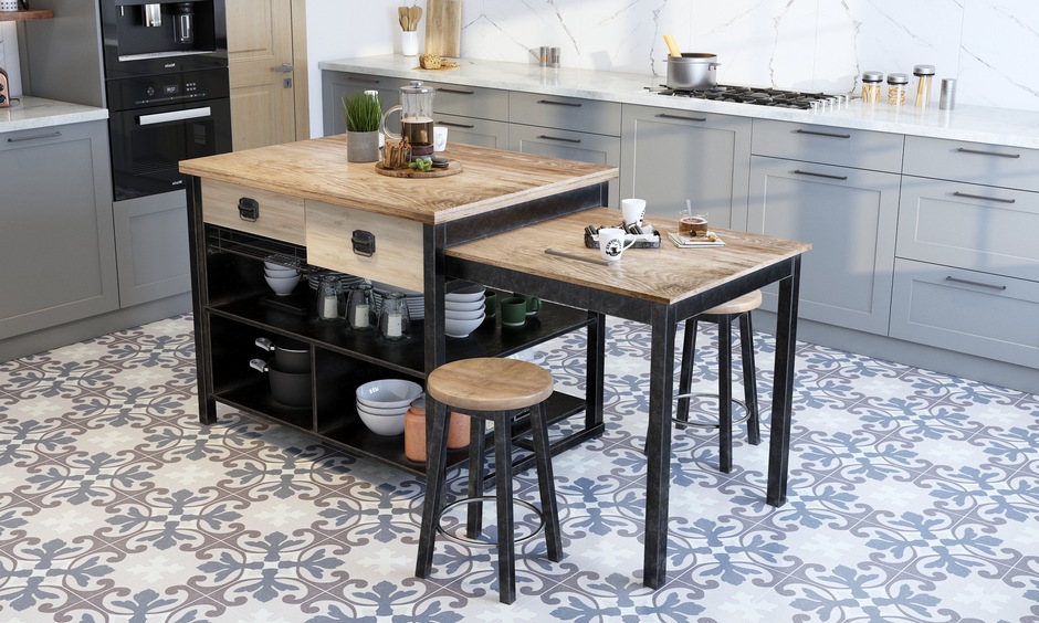 Extendable kitchen island with seating which is an amazing space-saving solution