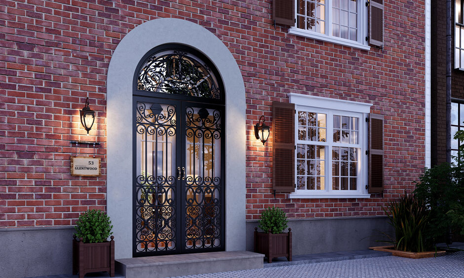 Exterior French door designs with grill for a stylish look