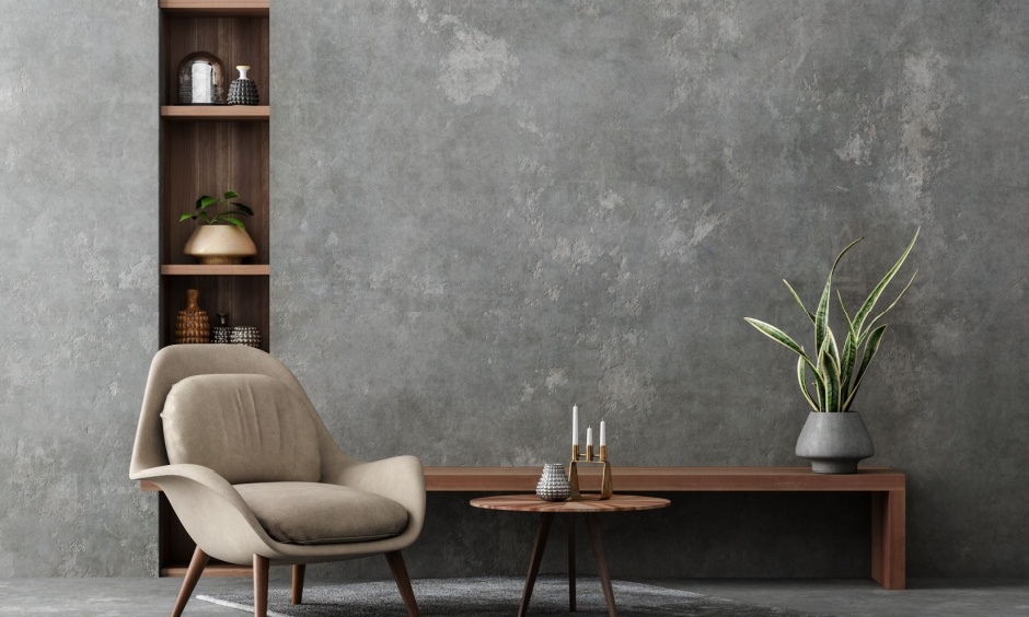 Modern slap-brush knockdown texture paint design for living room interior