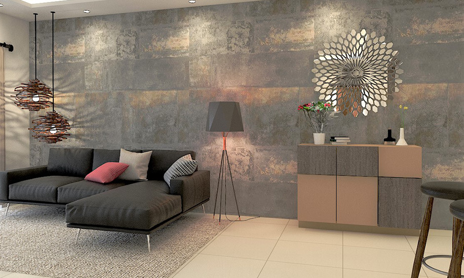 Metallic texture paint design for Hall 2024 adds a glamorous touch to the space