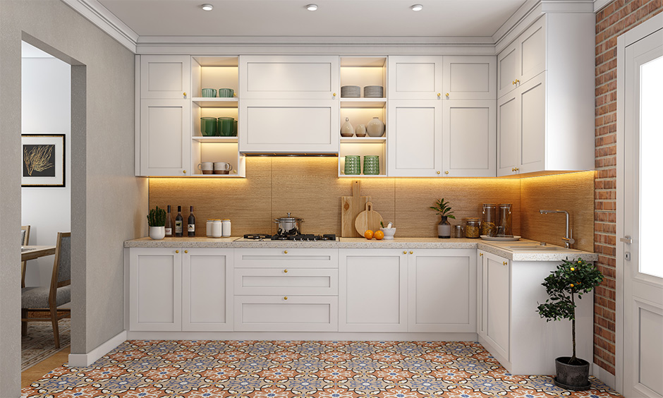 Modern small open kitchen ideas with integrated lighting to enhance the interior