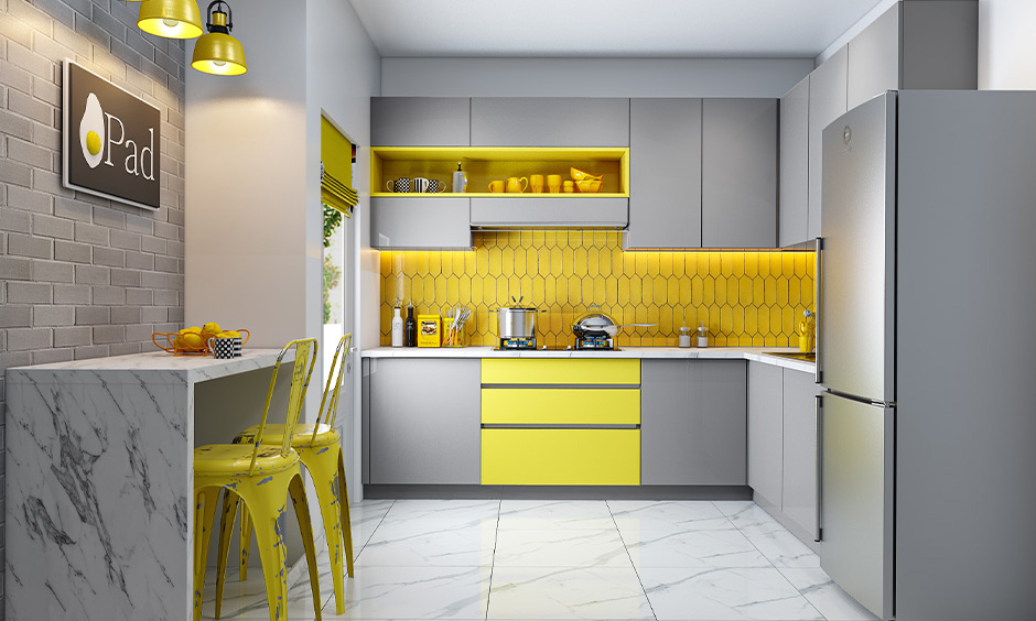 Modern small kitchen tiles ideas in bright and light colours