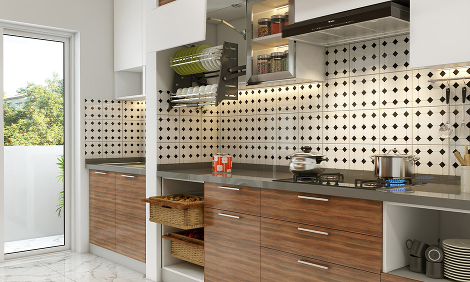 Modern small kitchen ideas with open shelving to add depth