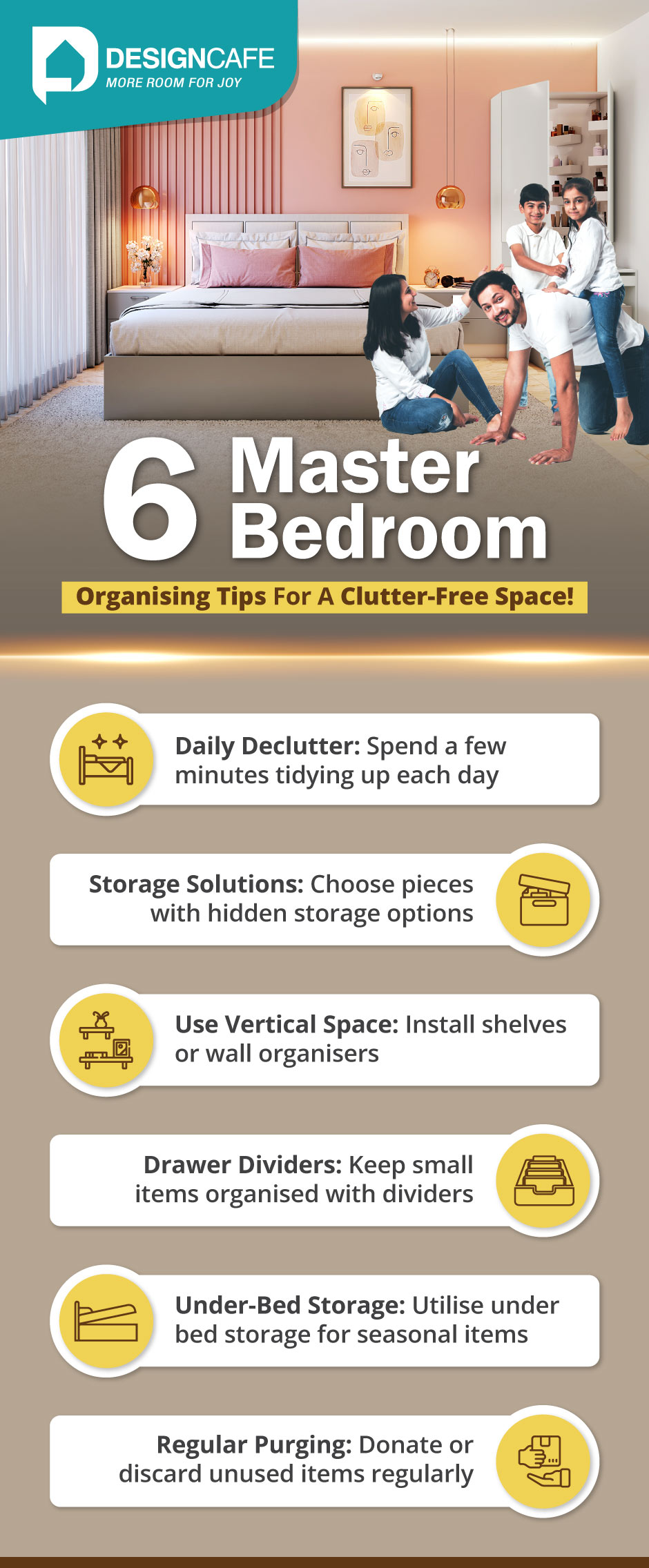 Six organising tips for a clutter-free master bedroom space