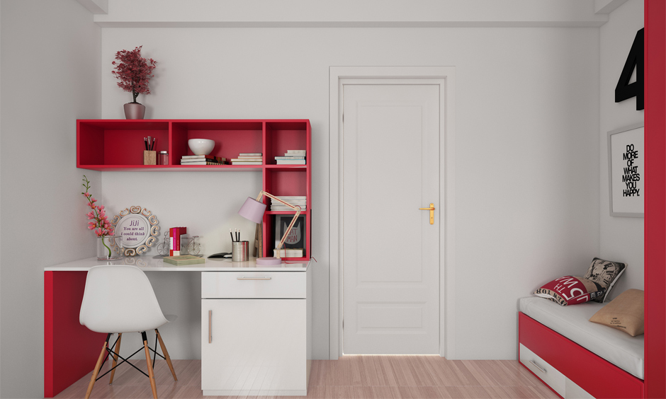 Simple white bedroom door design effortlessly blends with an all-white room