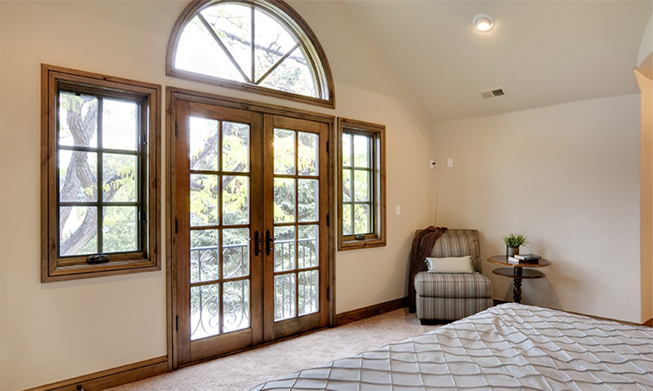 Wooden French door which connects outdoors and indoors