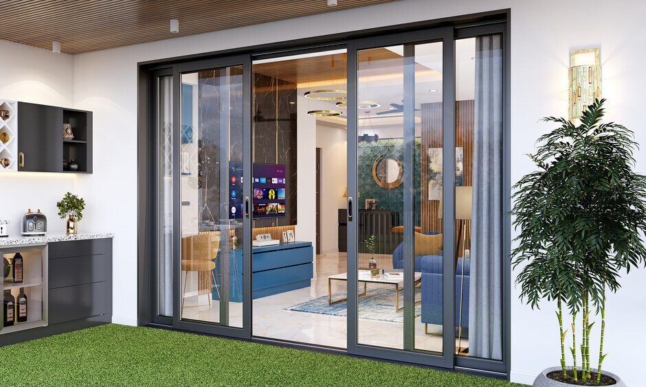 Flush door design with glass, adding a touch of sophistication and openness
