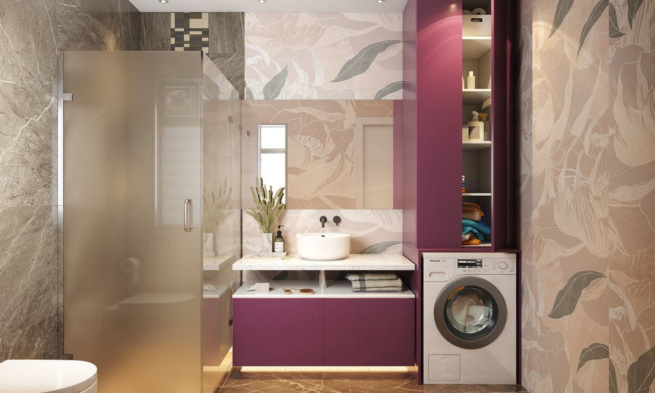 Modular bathroom with frosted glass walk-in shower, ideal for families sharing a bathroom