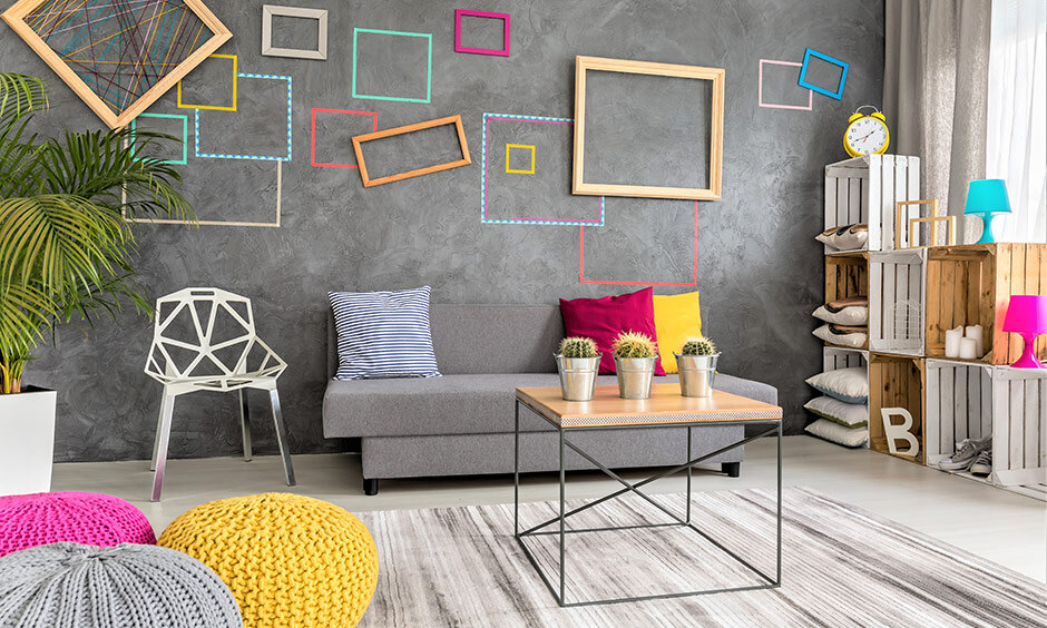 Shades of grey wall colour design for drawing room