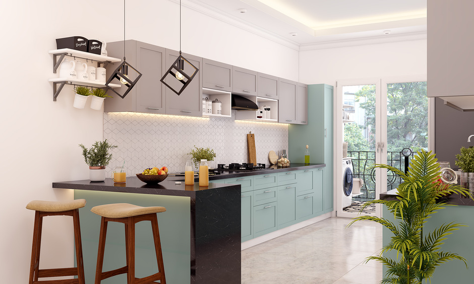 A kitchen wall shelf designed above the cooking counter