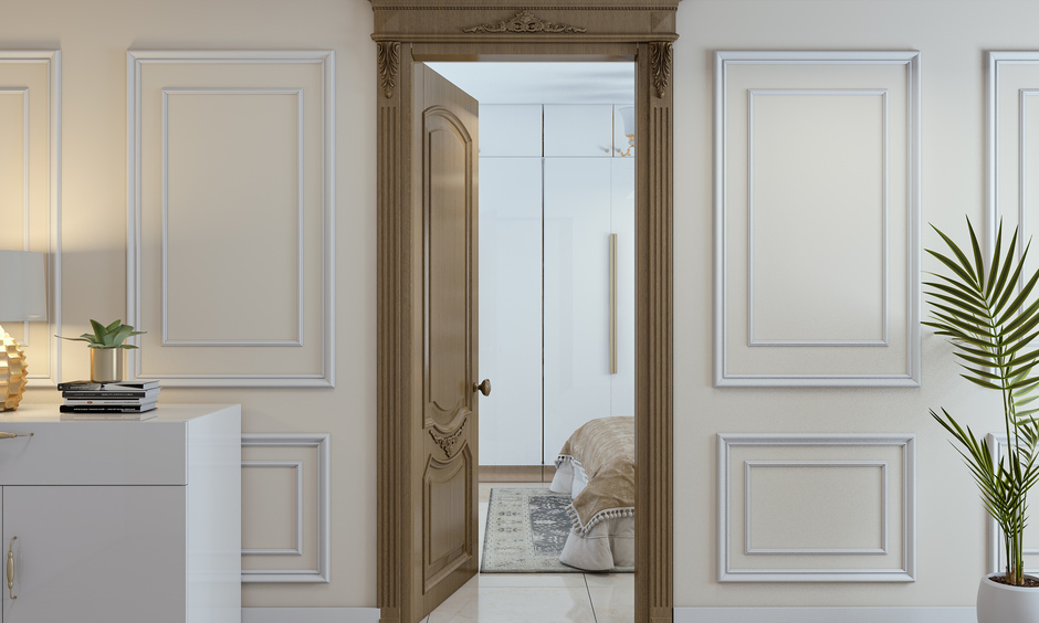 Custom laminated flush door design with carved-out patterns