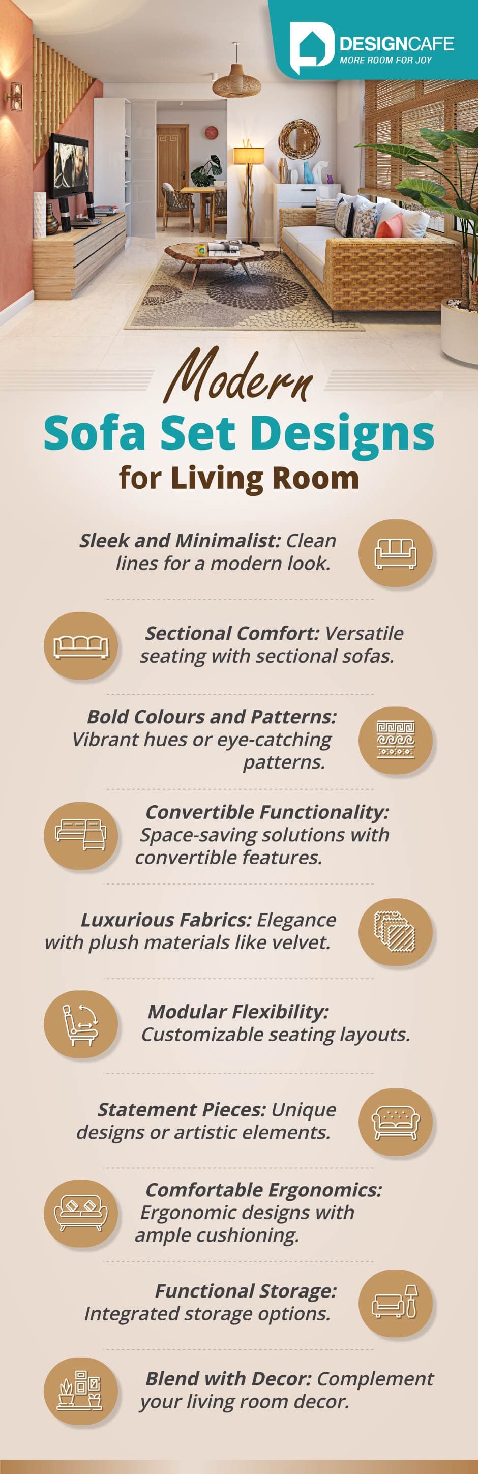 Infographic breaks down modern sofa set designs for living room