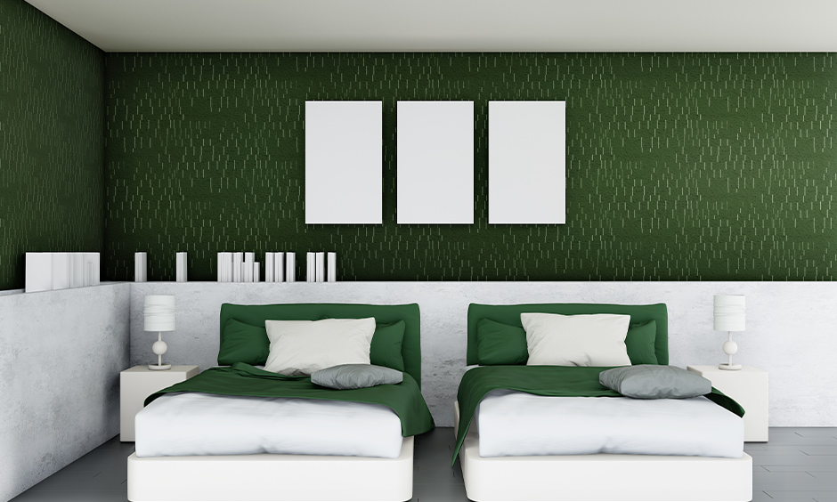 Bedroom tropical wallpaper texture in bold green colour