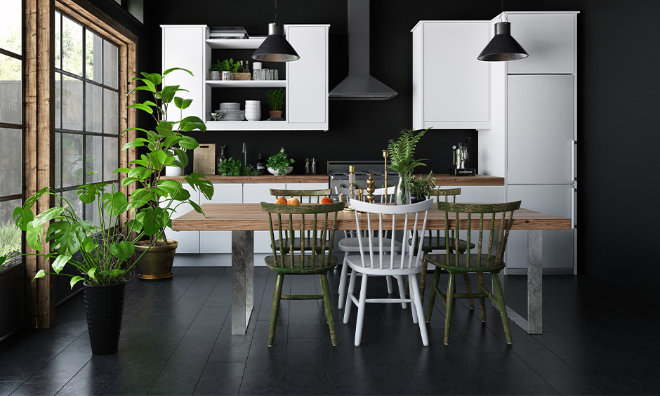 Black and dramatic cement floor design which stands out
