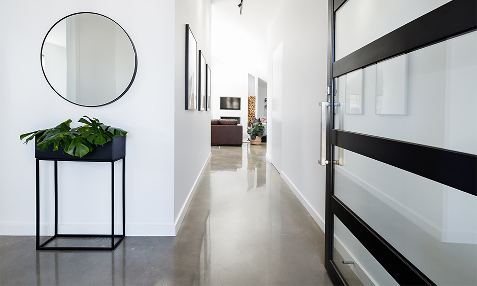 Polished cement floor design which looks glossy and adds sophistication