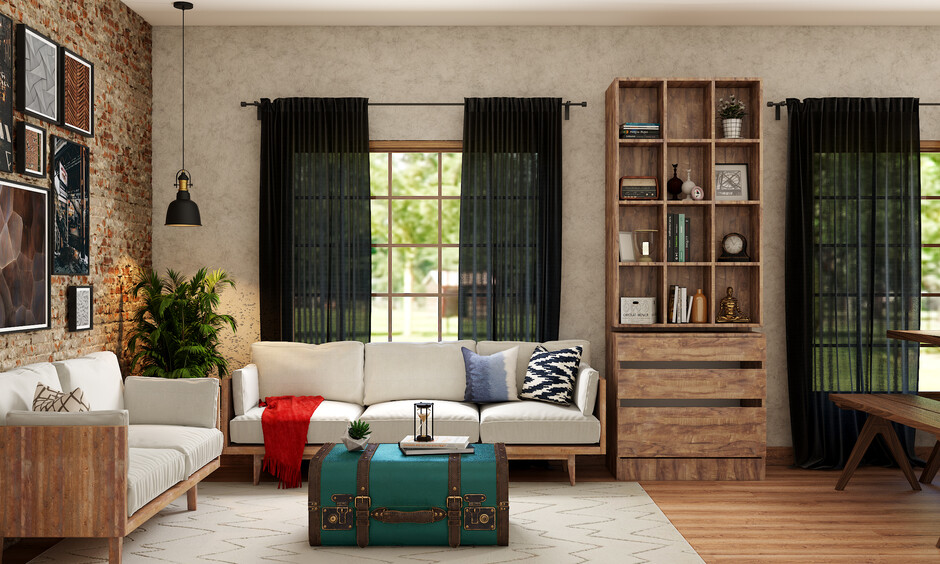 Rustic Industrial living room design with a unique centre table