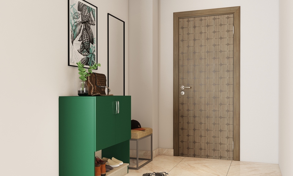 Sunmica flush door with intricate tiled star patterns, adding a celestial charm to the space