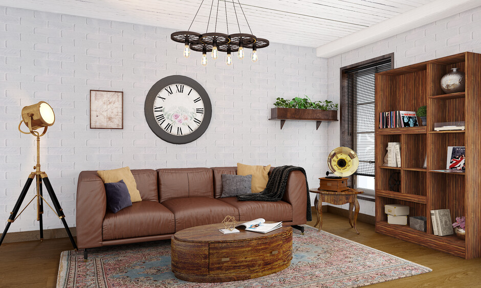 Vintage Industrial living room design which exudes old world charm