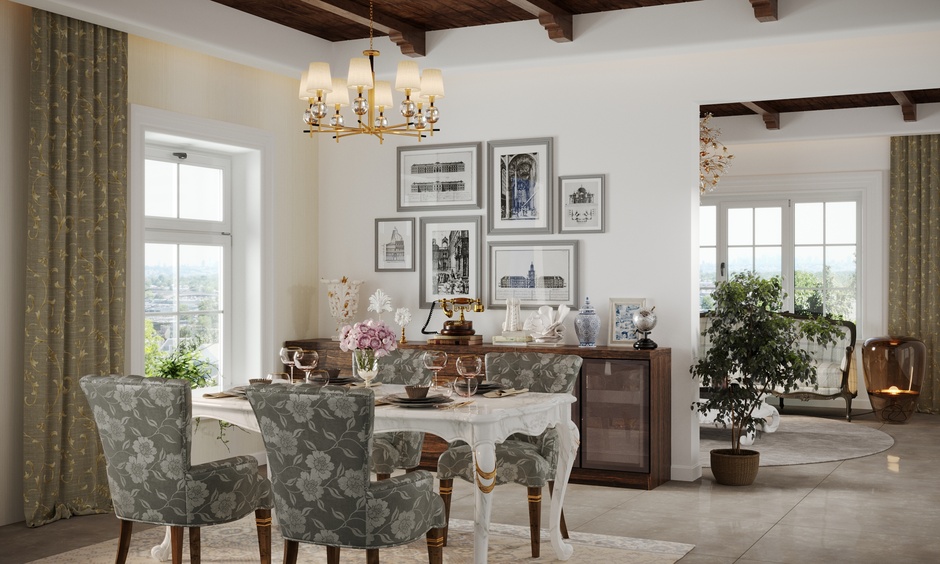 Vintage style interior design dining room that showcases timeless charm