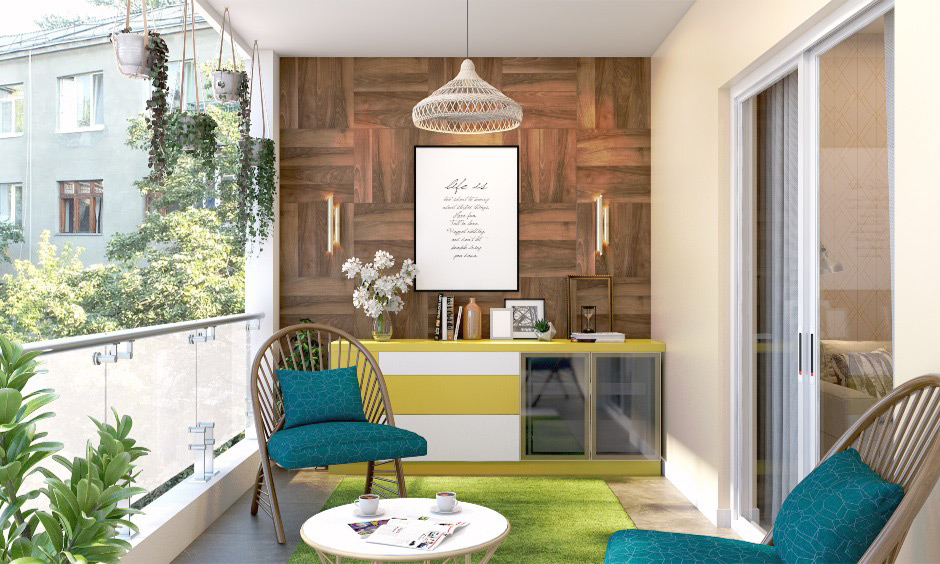 Wooden elevation tile design for a cosy balcony for a modern look