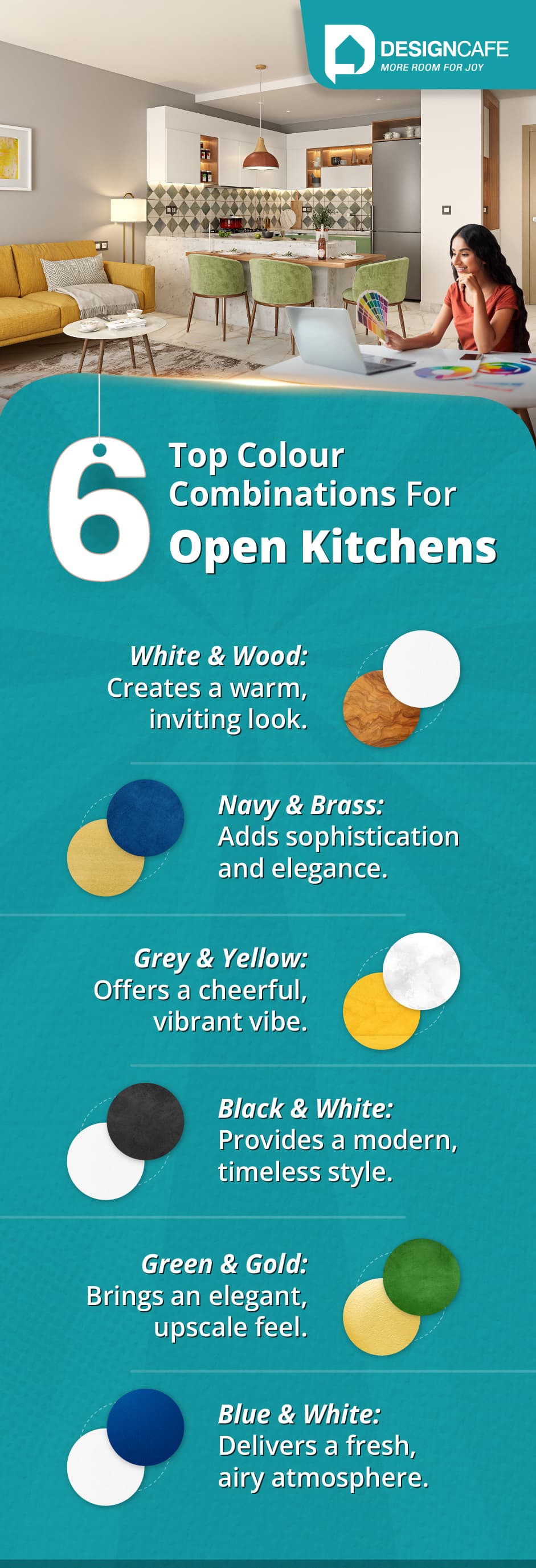 Six stylish colour combinations ideal for enhancing open kitchen aesthetics