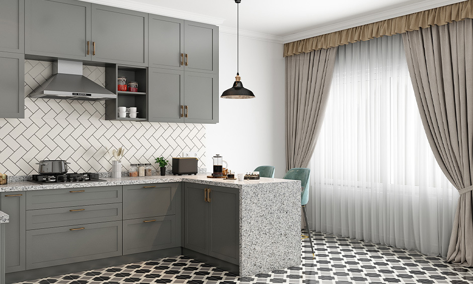 Cozy cafe-style curtains in small kitchen