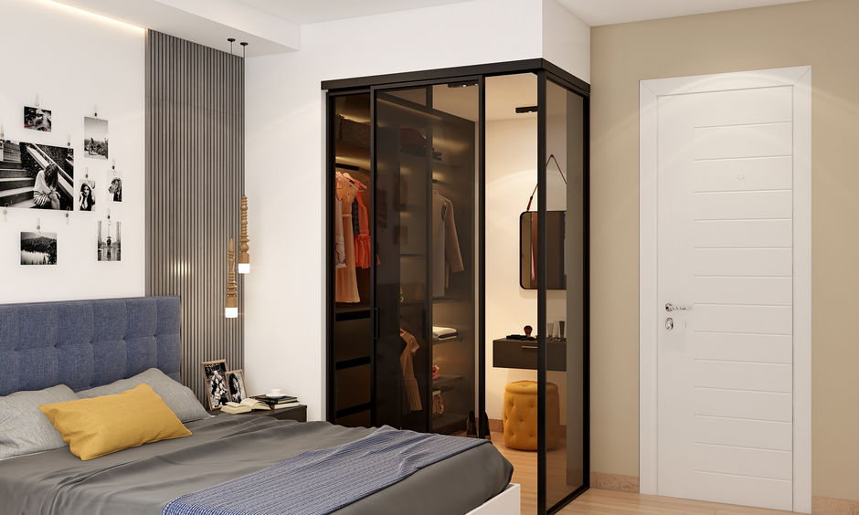 A corner wardrobe designed to optimise space, provide enhanced storage, and offer customisable aesthetics for any room