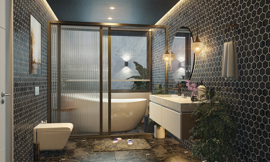 Stylish and functional fluted glass door for the bathroom, easy to clean and maintain